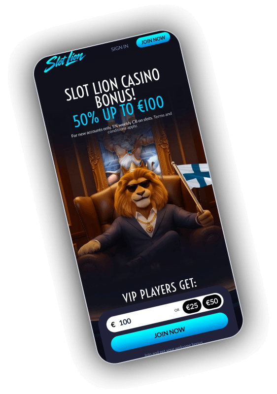 Slot Lions lobby med spelhyllor och erbjudandet om välkomstpaketet